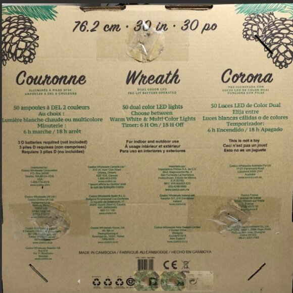 Couronne PreLit Battery Operated 32" Artificial Wreath with Dual Color LED Light - Picture 3 of 7